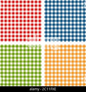 Tovaglia a scacchi con motivo senza cuciture, varianti rosso, blu, verde, arancione. EPS 10 Illustrazione Vettoriale