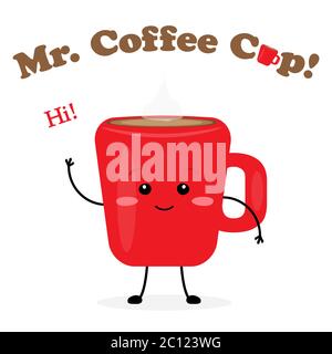 Mister Coffee Cup carino caratteri vettoriali illustrazione scheda Illustrazione Vettoriale
