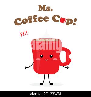 Tazza di caffè di Missis carino caratteri vettoriali illustrazione scheda Illustrazione Vettoriale
