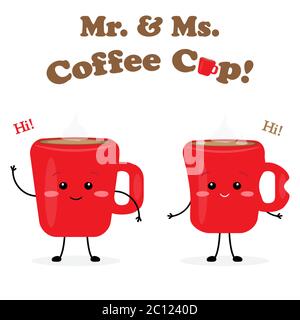 Mister e Missis Coffee Cup simpatico personaggio illustrazione vettoriale Illustrazione Vettoriale