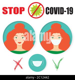 Infografica sulla regola principale di protezione del coronavirus e degli altri. Indossare una maschera. Informazioni di illustrazione vettoriale. Illustrazione Vettoriale