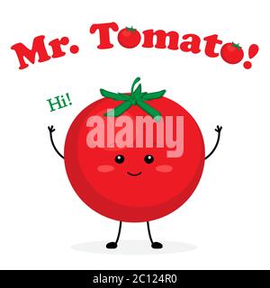 Mister Tomato carino caratteri vettoriali illustrazione scheda Illustrazione Vettoriale