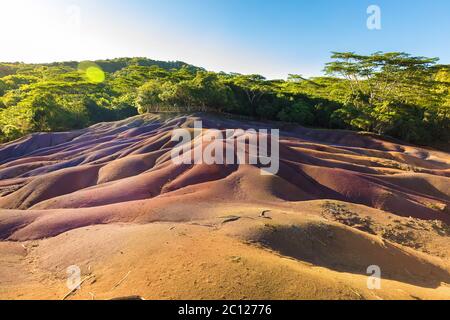 Sette colori Terra su Chamarel, isola di Mauritius Foto Stock