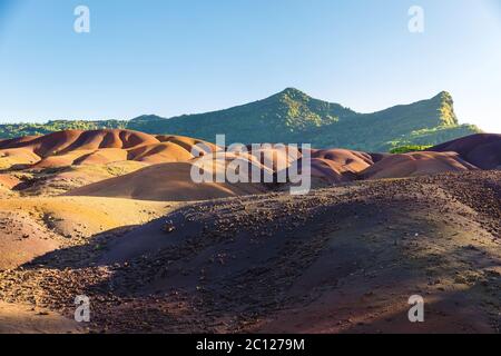 Sette colori Terra su Chamarel, isola di Mauritius Foto Stock