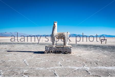 Argentina - Purmamarca, Jujuy - Settembre 2019: Un lama fatto di sale Foto Stock