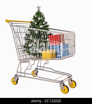 Carrello isolato con regali Foto Stock