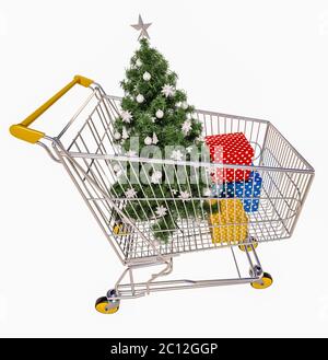 Carrello isolato con regali Foto Stock