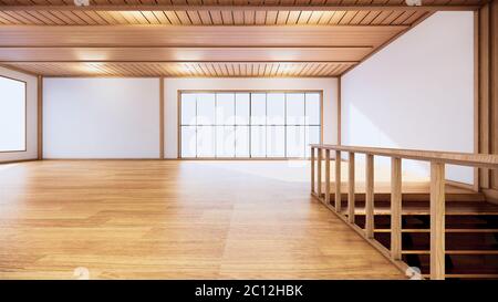 Grande design degli interni della hall, interni in stile giapponese. Rendering 3D Foto Stock