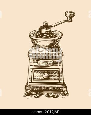 Manuale Vintage macinino da caffè. Disegnate a mano illustrazione  vettoriale di un disegno stile. Oggetto isolato Immagine e Vettoriale -  Alamy