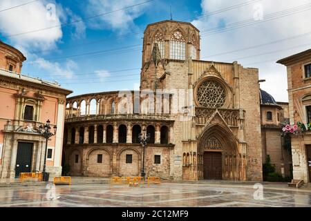 Cattedrale di Valencia, Plaza de la Virgen, Valencia, Spagna. Foto Stock