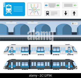 Stazione della metropolitana, metropolitana e biglietto passeggeri. Illustrazioni piatte vettoriali. Illustrazione Vettoriale