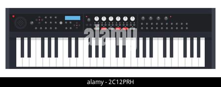 Sintetizzatore tastiera elettronica strumento musicale musicista vettore icona mustico immagine isolata piatta. Illustrazione Vettoriale