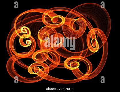 Rosso lampeggiante arancione linee curve più scuro dello sfondo astratto. Illustrazione. Foto Stock