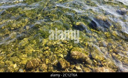 Le trame dell'acqua mostrano pietre nell'acqua Foto Stock