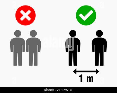 Social distancing mantenere la distanza 1 m o 1 metro icona infografica. Immagine vettoriale. Illustrazione Vettoriale