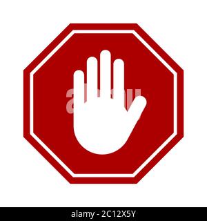Stop segno con icona mano. Immagine vettoriale. Illustrazione Vettoriale