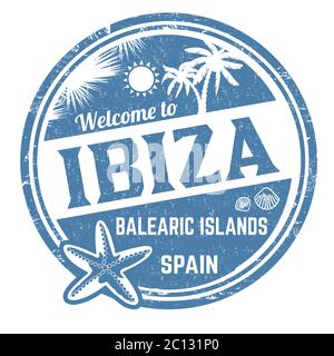 Benvenuto a Ibiza segno o timbro su sfondo bianco, illustrazione vettoriale Illustrazione Vettoriale