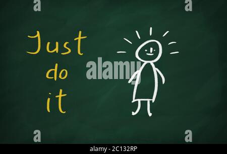 Sulla lavagna disegnare caratteri e scrivere Just do it Foto Stock