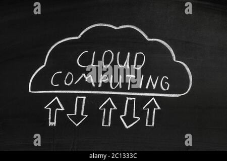 Lavagna scuro con un cloud computing illustrazione. Foto Stock