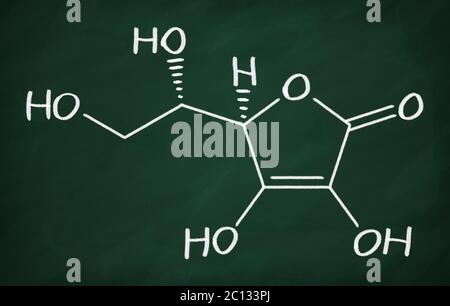 Formula chimica della vitamina C su una lavagna Foto Stock