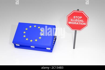 Il concetto di flussi di immigrazione clandestina. Il rendering 3D. Foto Stock