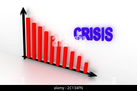 Nell'illustrazione che mostra il grafico di caduta e scrivere crisi. Rendering 3D. Foto Stock