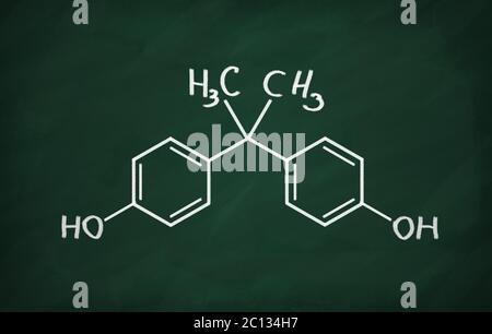 Il modello strutturale del BPA (bisfenolo) sulla lavagna. Foto Stock