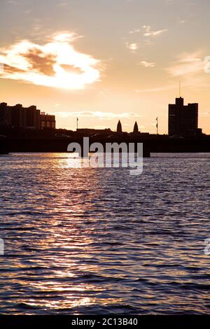 Charles River & Cambridge Skyline, Boston, Massachusetts, Stati Uniti Foto Stock