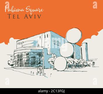 Disegno illustrazione di Piazza Habima a Tel Aviv, Israele Illustrazione Vettoriale