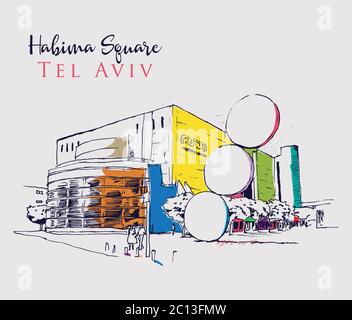 Disegno illustrazione di Piazza Habima a Tel Aviv, Israele Illustrazione Vettoriale