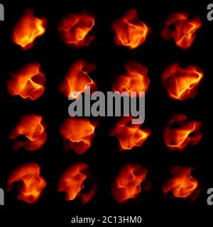 Fiamme di fuoco raccolta isolati su sfondo nero Foto Stock