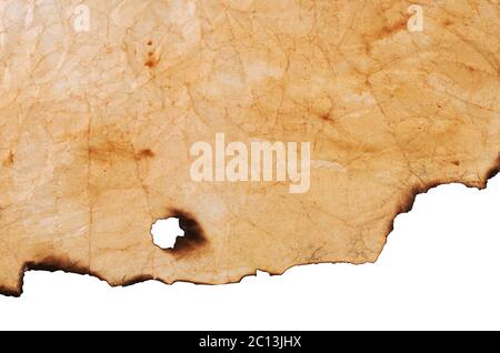 Carta vecchia con bordi bruciati Foto Stock