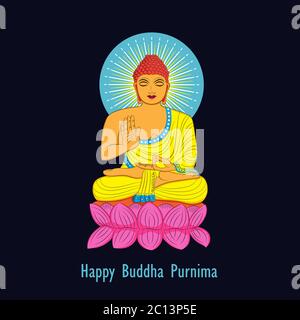 Illustrazione di Buddha Purnima 'Buddha in meditazione'.Buddha felice Purnima Vesak,festival buddista- Vector, Illustrazione Vettoriale