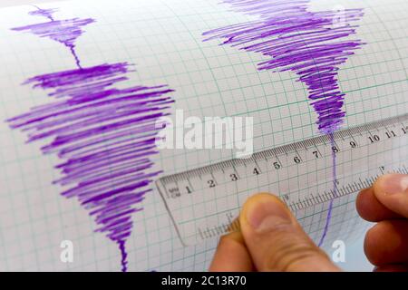 Scheda del dispositivo sismologico - vignetta viola sismometro Foto Stock