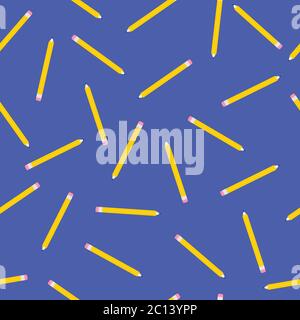 Ritorno a scuola. Modello vettoriale senza giunture con matite su sfondo blu. Sfondo di attrezzature per cancelleria. Design dello sfondo Illustrazione Vettoriale