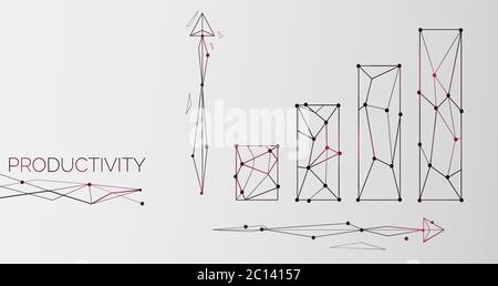 Illustrazione vettoriale con produttività delle parole e grafici in crescita su sfondo grigio Illustrazione Vettoriale