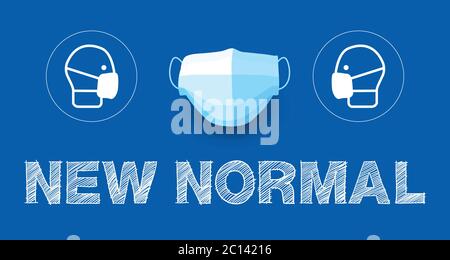 Nuove lettere di concetto normale sullo sfondo verde , maschera di sicurezza, covid-19, protezione contro le malattie , sicurezza prima. Illustrazione Vettoriale