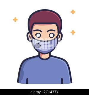 Uomo che indossa maschera N95 immagine vettoriale. Stile cartoon piatto Illustrazione Vettoriale