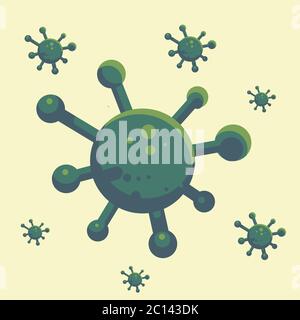 Illustrazione del vettore del virus corona. Virus verde. Design piatto Illustrazione Vettoriale