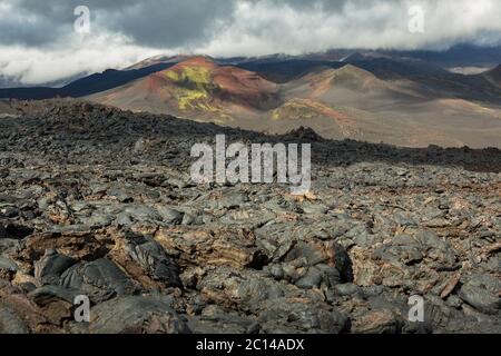 Campo di lava al vulcano Tolbachik, dopo l'eruzione nel 2012, Klyuchevskaya Gruppo di vulcani Foto Stock