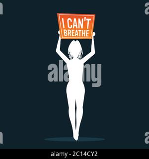 silhouette di donna che tiene blackout martedì banner nero vite materia campagna contro la discriminazione razziale di colore scuro pelle problemi sociali di razzismo vettore illustrazione Illustrazione Vettoriale