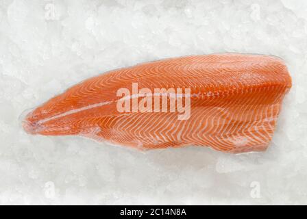 Filetto di salmone fresco su ghiaccio Foto Stock