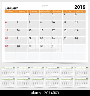 illustrazione dell'arte del diario del calendario 2019 Illustrazione Vettoriale