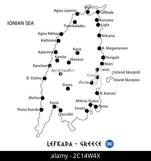 Isola di Lefkada in Grecia mappa arte su sfondo bianco Illustrazione Vettoriale