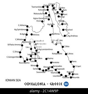 Isola di Cefalonia in Grecia mappa arte su sfondo bianco Illustrazione Vettoriale