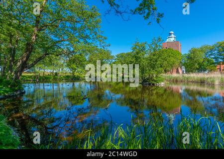 Il più antico faro della Germania, costruito nel 1380, isola del Mare del Nord di Neuwerk, Stato federale di Amburgo, Germania del Nord, Patrimonio Mondiale dell'UNESCO Foto Stock