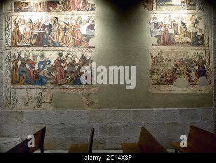 Massacro degli Innocenti. Pitture murali datate del XIV secolo. Navata centrale della Cattedrale di Mondoñedo. Provincia di Lugo. Galizia. Spagna. Foto Stock