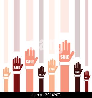 vendita su mani set in due colori illustrazione arte Illustrazione Vettoriale