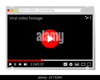 Disegno di pagina di Web per i videos virali. Modello di sito Web con lettore video. Sorgente grafica per interfaccia pagine web completa di pulsanti. Illustrazione Vettoriale