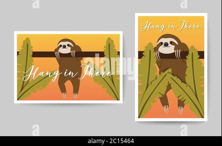 Sloth sospeso con testo "Hang in there" Illustrazione Vettoriale